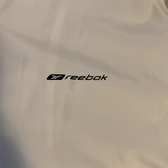 Jacket, hooded, White with mesh lining and Navy trimmed bottom and sleeves,  L. - Picture 5 of 11